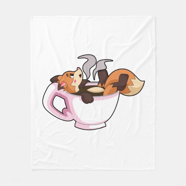 Couverture Polaire Renard avec tasse à café (Devant)