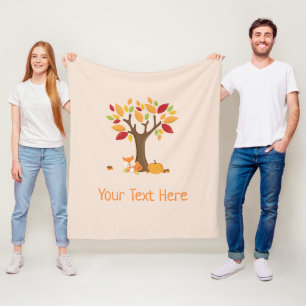 Couverture Polaire Renard d'automne avec texte personnalisé Citrouill