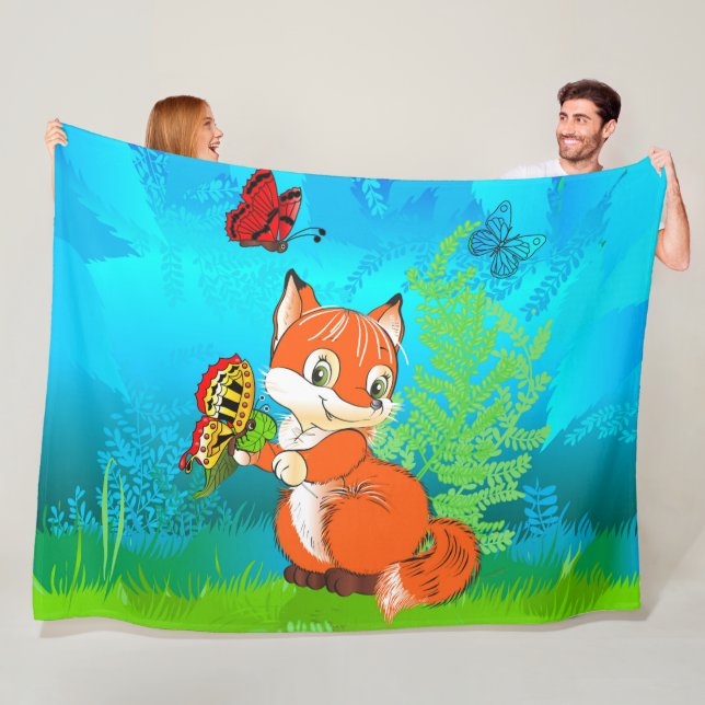 Couverture Polaire renard et papillon (En situation)