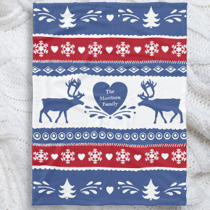 Couverture Polaire Rennes nordiques, flocon de neige, motif de coeur 