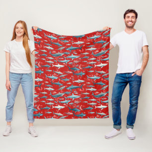 Couverture Polaire Requins et vie marine en rouge
