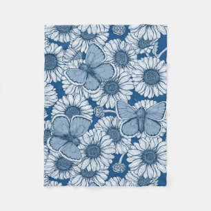 Couverture Polaire Ressort bleu, fleurs sauvages, marguerites
