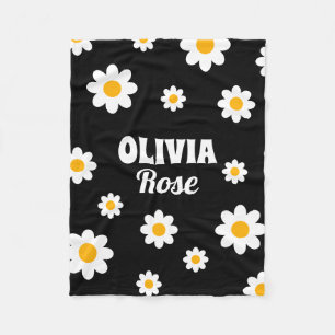 Couverture Polaire Retro Black Daisy 70's Hippie Nom personnalisé