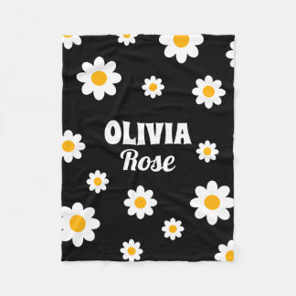 Couverture Polaire Retro Black Daisy 70's Hippie Nom personnalisé