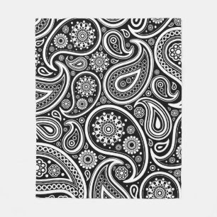 Couverture Polaire Rétro copie blanche noire de Paisley
