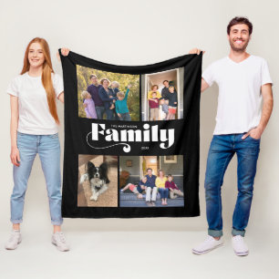 Couverture Polaire Retro Family 4 Photo Collage Arrière - plan noir