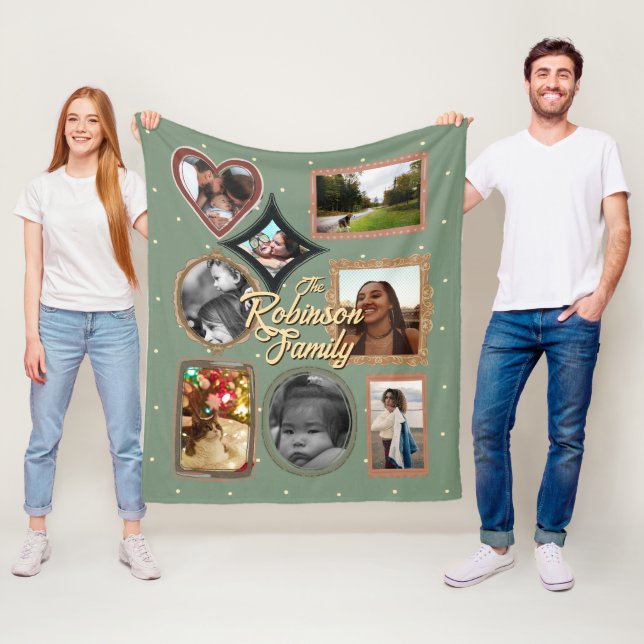 Couverture Polaire Retro Family 8 Photo Collage CUSTOM (En situation)