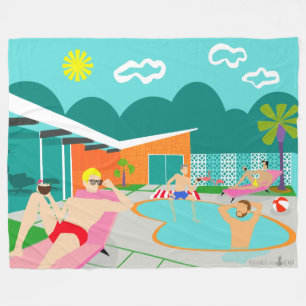 Couverture Polaire Retro Gay Pool Party Fleece Blanche