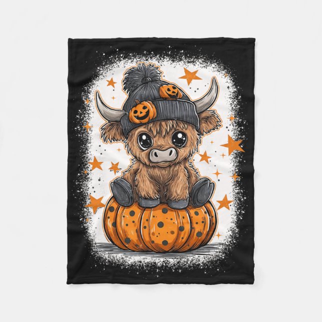 Couverture Polaire Retro Halloween Vache Citrouille Automne Vache Tha (Devant)