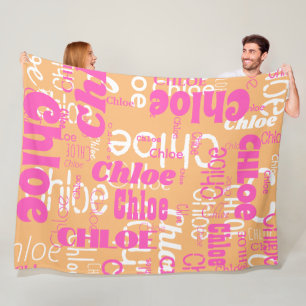 Couverture Polaire Retro Hot rose orange Nom personnalisé Motif moder