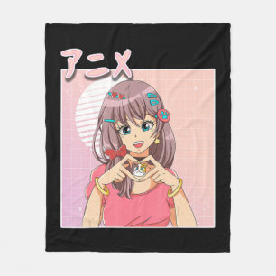 Couverture Polaire Rétro Japonais Anime Girl Vaporwave Aesthétique ro
