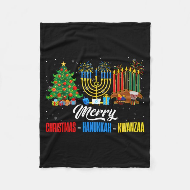 Couverture Polaire Retro Merry Christmas Hanukkah Kwanzaa Happy Holid (Devant)
