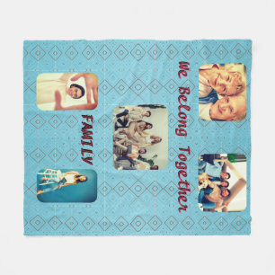 Couverture Polaire Retro Photo Soft Blue Diamond Motif