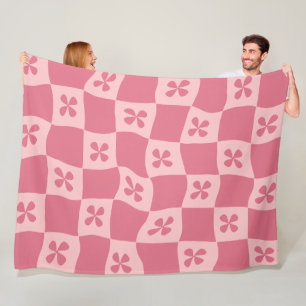 Couverture Polaire Retro rose À damiers motif floral
