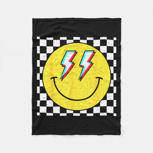 Couverture Polaire Retro Smile Face Checkered Pattern Preppy Happy Fa (Devant)