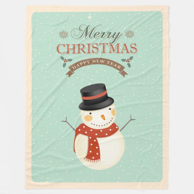 Couverture Polaire Retro Snowmen Bonne année Joyeux Noël (Devant)