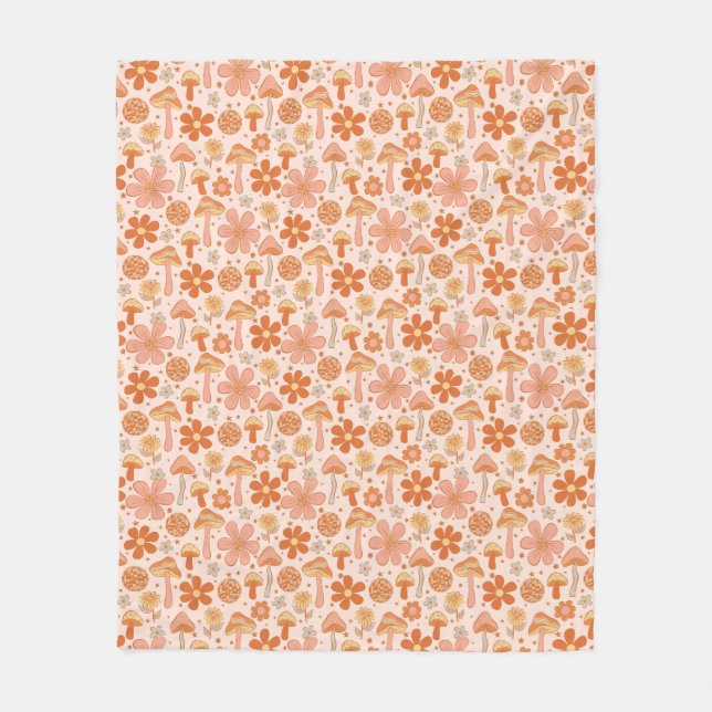Couverture Polaire Rétro Super Boho Rose Orange Disco Champignons (Devant)