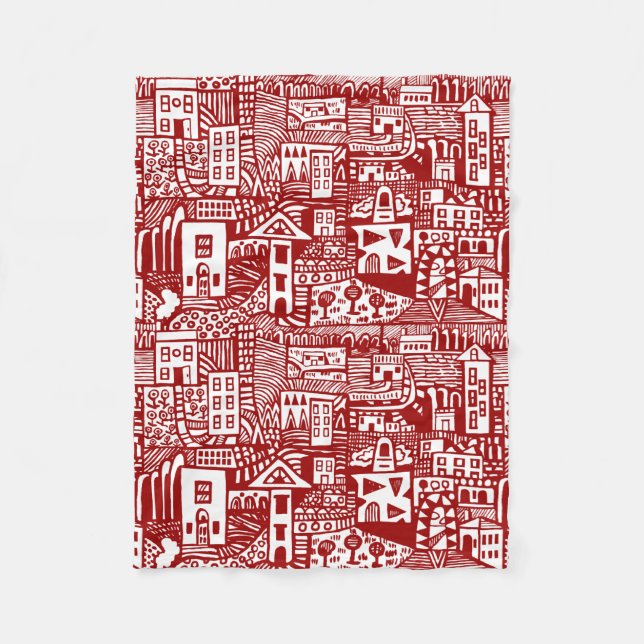 Couverture Polaire Rêve urbain - Ruby Rouge et blanc (Devant)