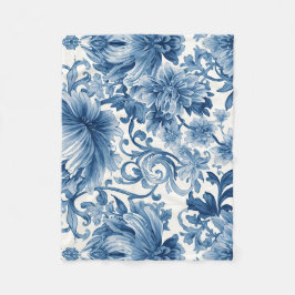 Couverture Polaire Rêves bleus | Chinoiserie aquarelle florale blanch