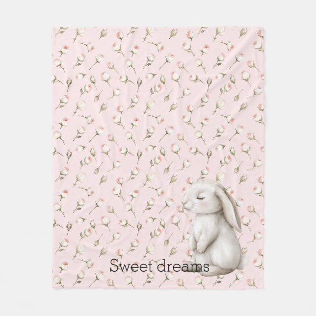 Couverture Polaire Rêves doux lapin lapin Rose rose Floral (Devant)