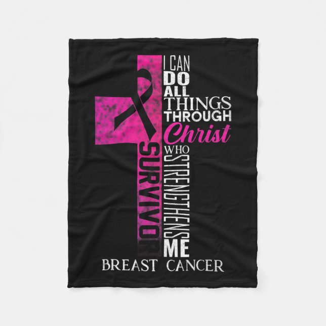Couverture Polaire Ribbon Cancer du sein Survivant Croix chrétienne (Devant)