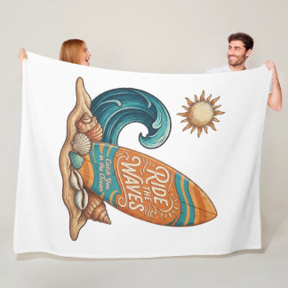 Couverture Polaire Ride the Waves Surfboard Illustration - Tropical B