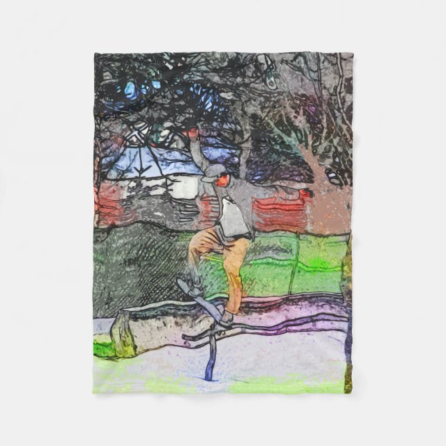 Couverture Polaire Riding the Rails - Cartoon Skateboarder Design (Devant)