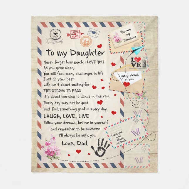 Couverture Polaire Rire, Amour, Vivre Pour Fille - Amour Papa (Devant)