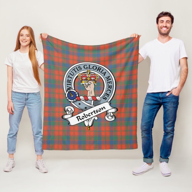 Couverture Polaire Robertson Ancien Clan Badge Tartan Plaid (En situation)