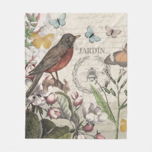 Couverture Polaire Robin Elegant Bird Butterfly French Art