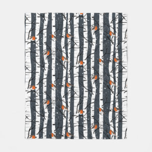 Couverture Polaire Robins européens sur bouleau argenté dans le gris 