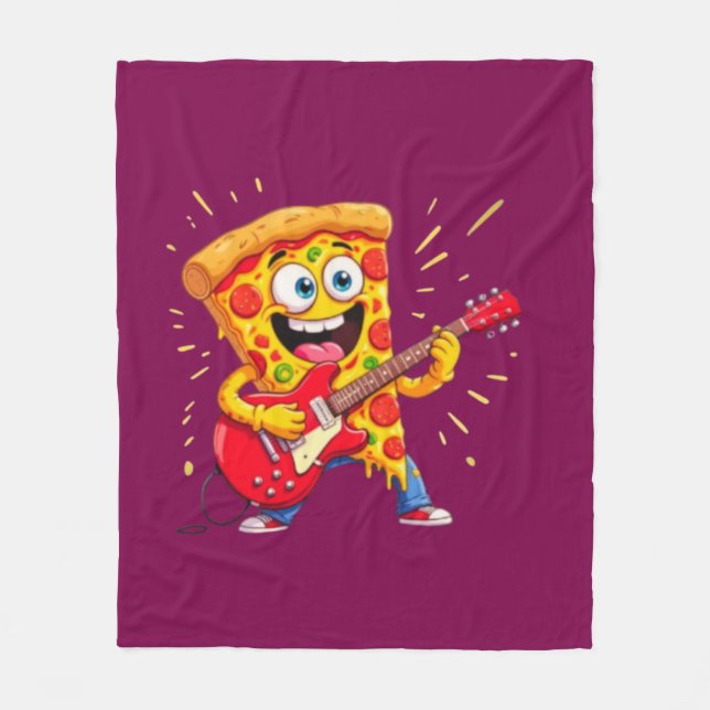 Couverture Polaire **Rock ’n’ Roll Pizza – Funny Guitar-Playing Slice (Devant)