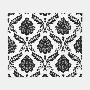 Couverture Polaire Rococo Damassé Grand Motif Noir sur Blanc