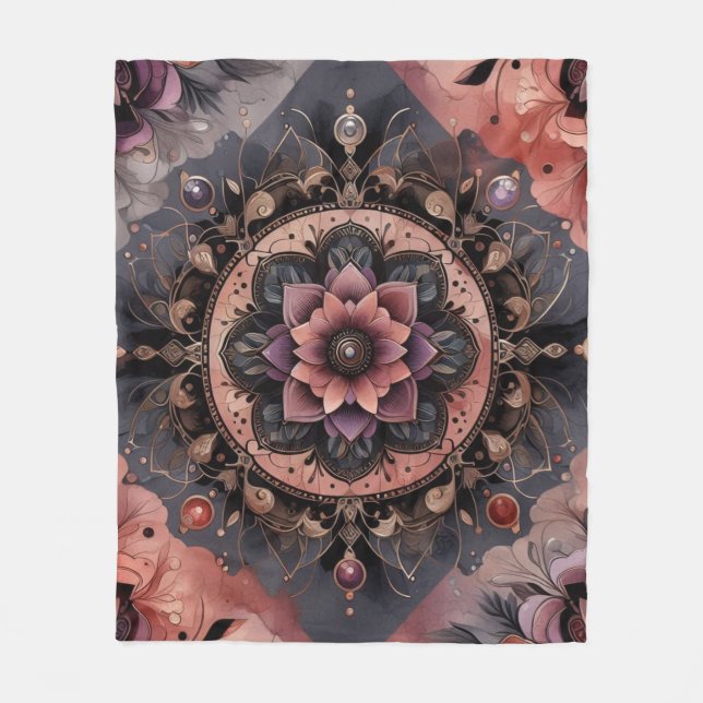 Couverture Polaire Romance foncée Bourgogne Art Déco Floral Été (Devant)