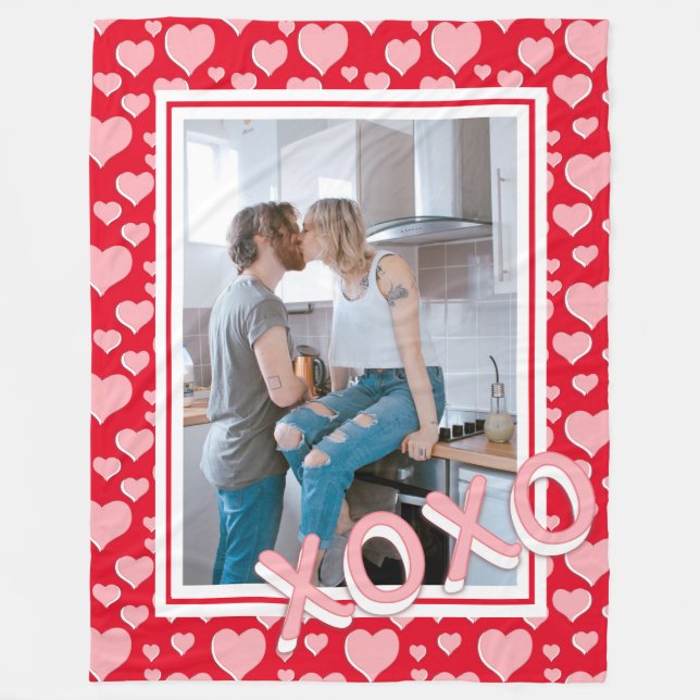 Couverture Polaire Romantique Coeurs roses XOXO Photo (Devant)