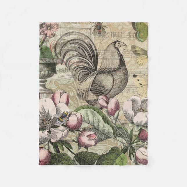 Couverture Polaire Rooster Garden Flower Papillon Art (Devant)