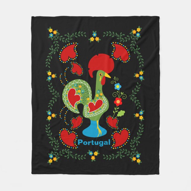 Couverture Polaire Rooster portugais de la chance en vert (Devant)