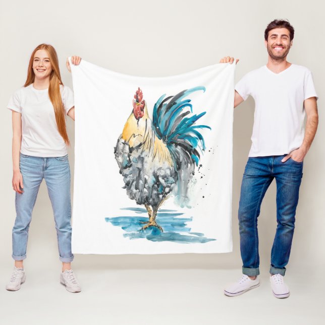 Couverture Polaire Rooster Splash - Aquarelle Portrait (En situation)