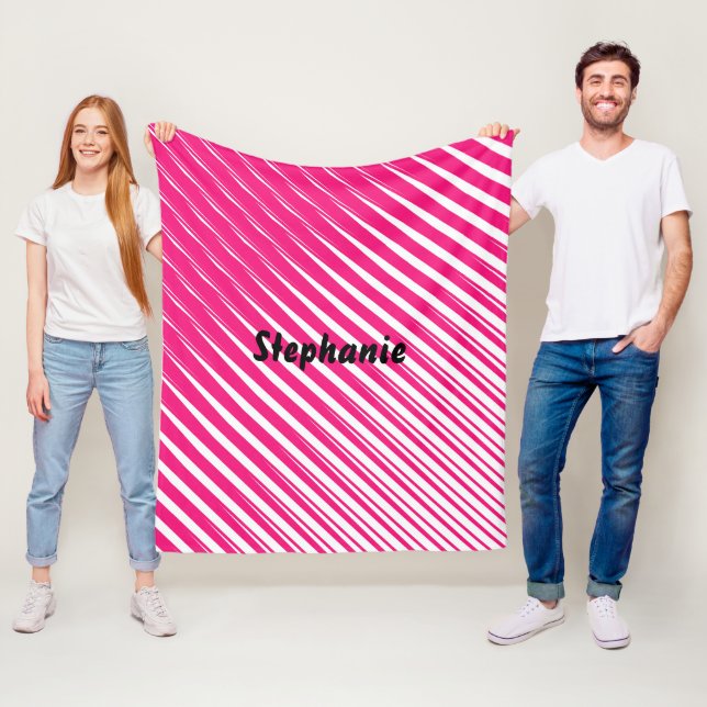 Couverture Polaire Rose Blanc Abstrait Nom personnalisé Cadeau mignon (En situation)