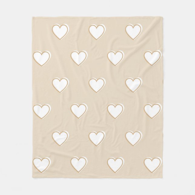 Couverture Polaire Rose blanc Beige mignon Motif de coeur simple (Devant)
