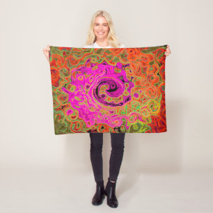Couverture Polaire Rose Chaud Groovy Abstrait Rétro Tourbillon Liquid