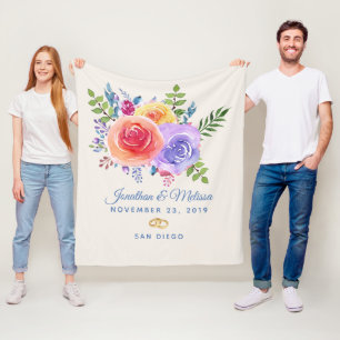 Couverture Polaire Rose coloré aquarelle Mariage floral