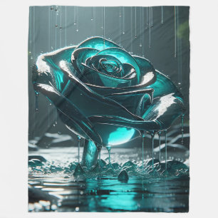 Couverture Polaire "Rose cristal Turquoise avec gouttes de pluie tomb