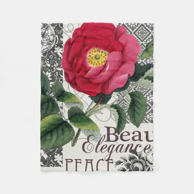 Couverture Polaire Rose Damask Joli Floral Antique (Devant)