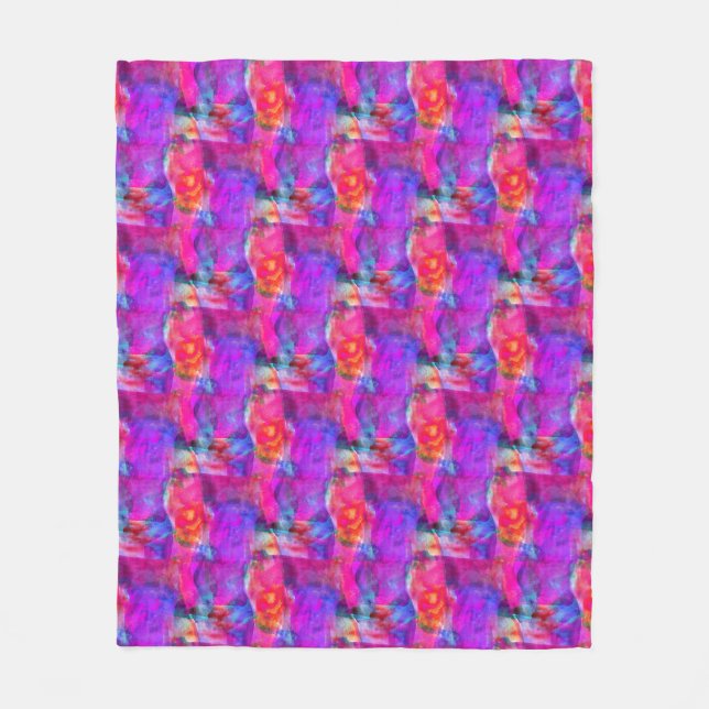 Couverture Polaire Rose d'art, bleu, arrière - plan rouge de texture (Devant)