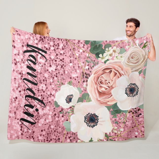 Couverture Polaire Rose de jardin géométrique Jeu de toison personnal (En situation)