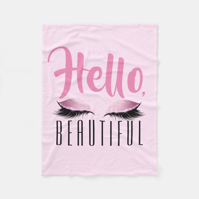 Couverture Polaire Rose de maquillage de cils bonjour beau (Devant)
