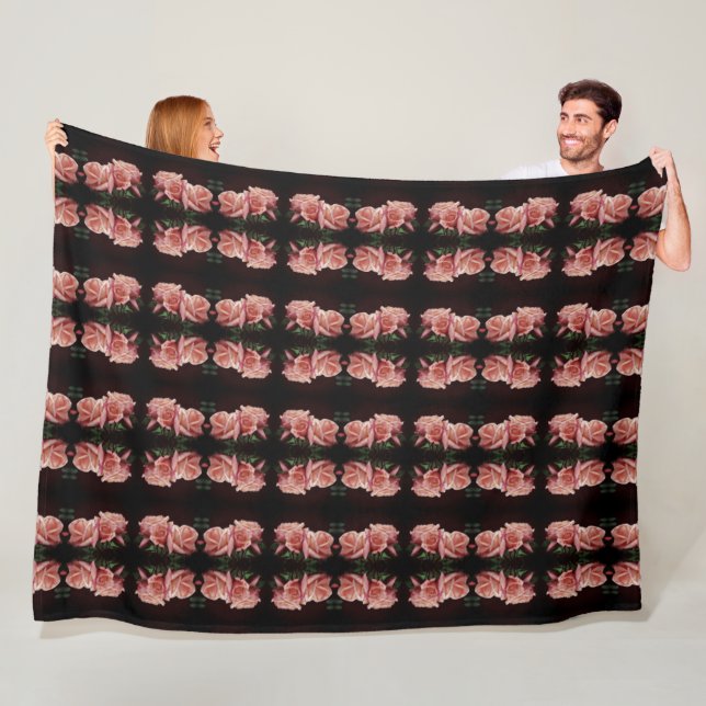 Couverture Polaire Rose de pêche trio Abstrait Floral Vintage (En situation)