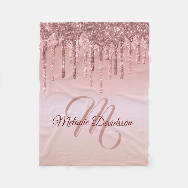 Couverture Polaire Rose de séchage moderne Gold Nom personnalisé (Devant)
