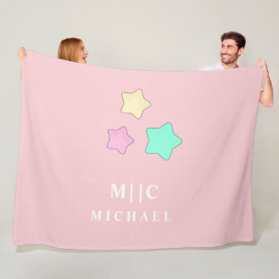 Couverture Polaire rose élégante étoiles rétro moderne monogramme béb